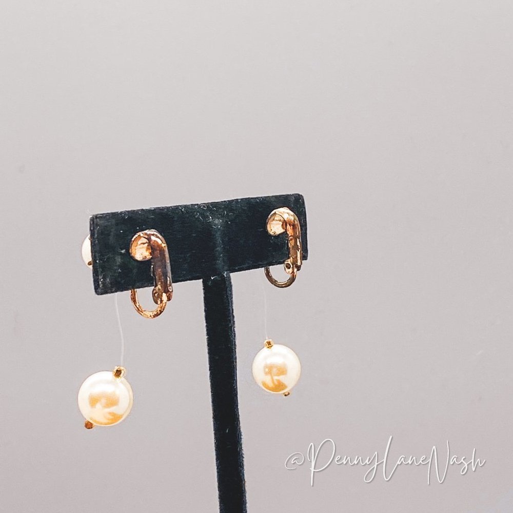 Vintage Pearl with Fishline Hang Pearl Drop Earrings - Picture 6 of 9